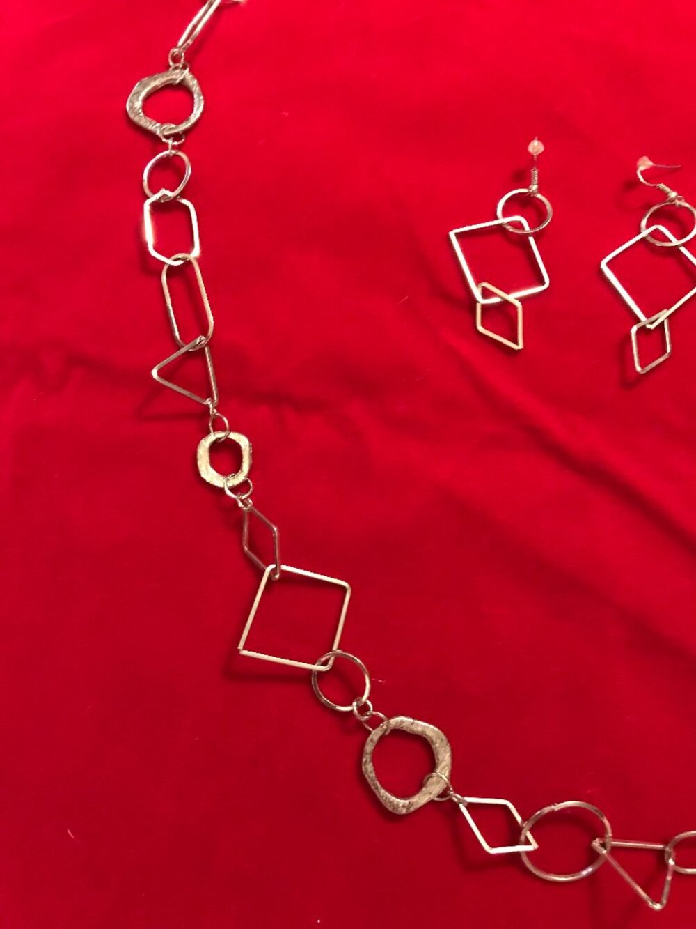 Silver Tone Geometric Shape Necklace and Matching Earrings